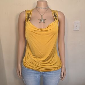 ☆Worthington Mustard Yellow Draped Neck Tank with Studded Straps☆
